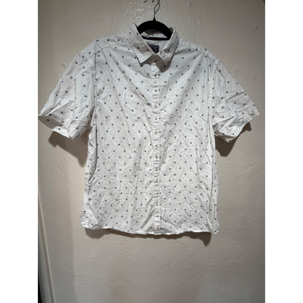 Cactus Man Ricky Singh Mens XL White Skull Print Cotton Short Sleeve Button Down